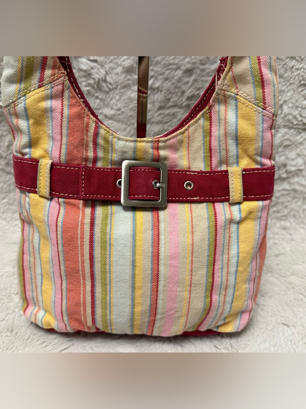 Rampage Multicolor Striped Shoulder Bag with Pink Belt Accent